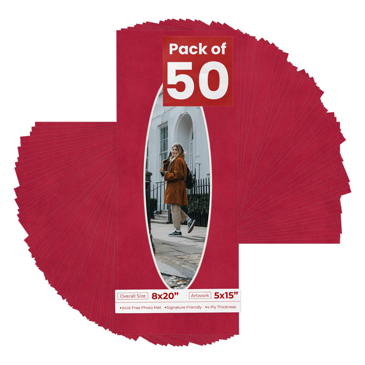 Red Suede Mat Board for 8x20 Frames - Oval Opening for 5x15 Photos